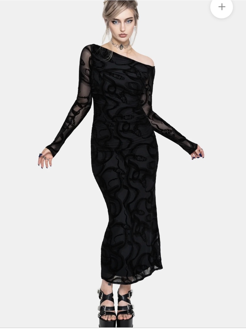 NWT Disturbia Paleo Flocked Mesh Skeletal Snake Long Sleeve Midaxi Dress Sz 18